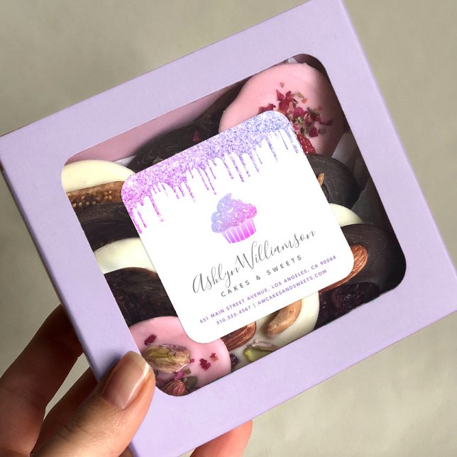 Sticker Carré Purple Cupcake Boulangerie Pâtisserie Chef Parties (Créateur téléchargé)