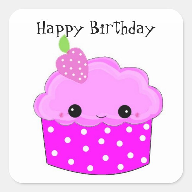 Sticker Carré Purple Cupcake Joyeux anniversaire (Devant)
