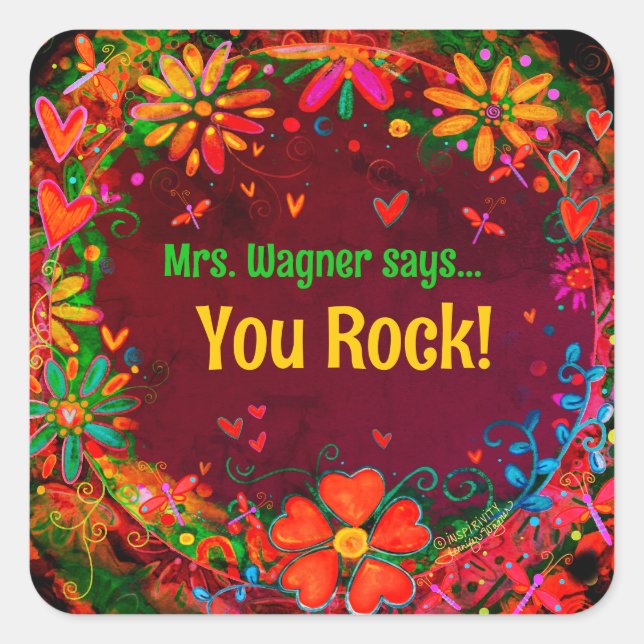 Sticker Carré Purple Dragonfly Heart Floral Professeur sur mesur (Devant)