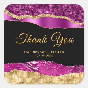 Sticker Carré Purple et or Glam Larmes Sweet sixteen Merci