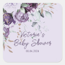 Purple Floral Élégant Baby shower Customisé