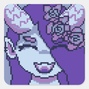 Sticker Carré Purple girl smile pixels, Pixel Art