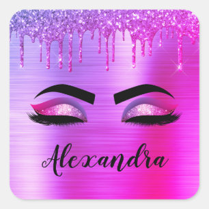 Sticker Carré Purple Glitter Sparkle Eyelashes Monogram