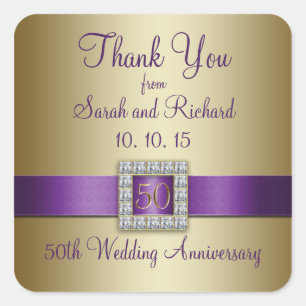 Sticker Carré Purple Gold 50e Mariage Anniversaire Merci