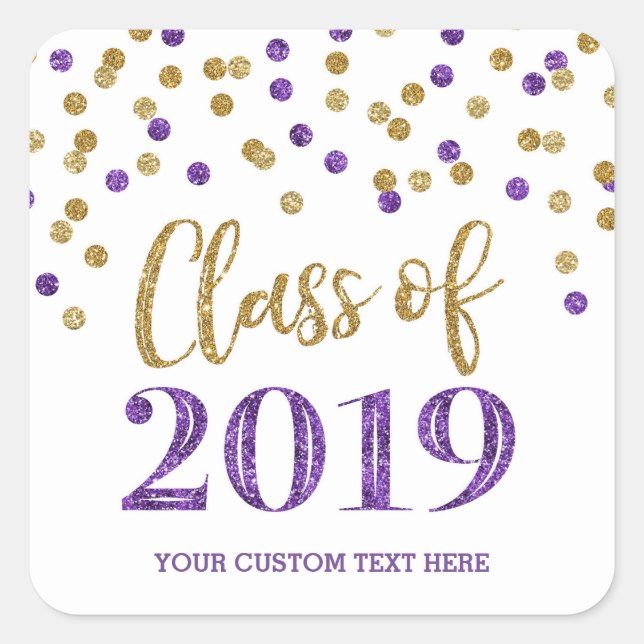 Sticker Carré Purple Gold Parties scintillant Confetti Graduatio (Devant)