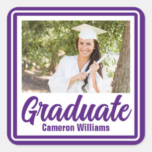 Sticker Carré Purple Graduate Photo Graduate personnalisée