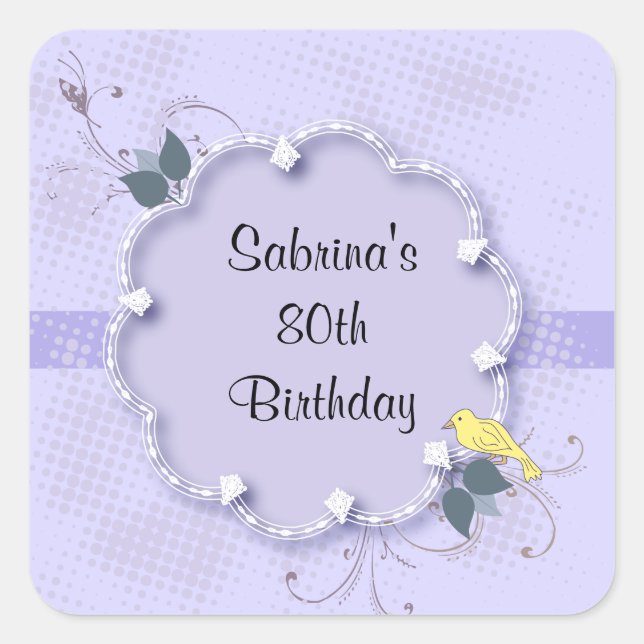 Sticker Carré Purple Lavender 80e fête d'anniversaire | Texte do (Devant)