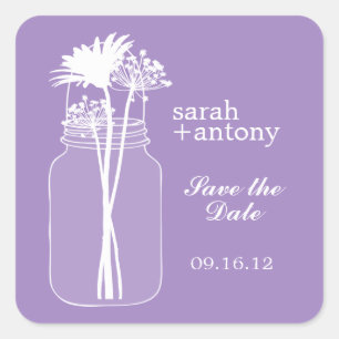Sticker Carré Purple Mason Jar et Mariage de fleurs