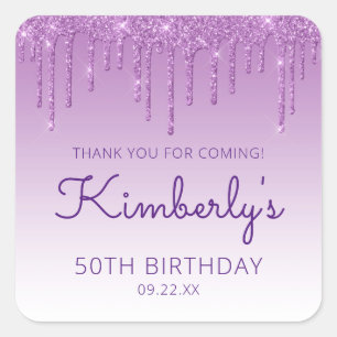 Sticker Carré Purple Parties scintillant Drip 50e anniversaire M