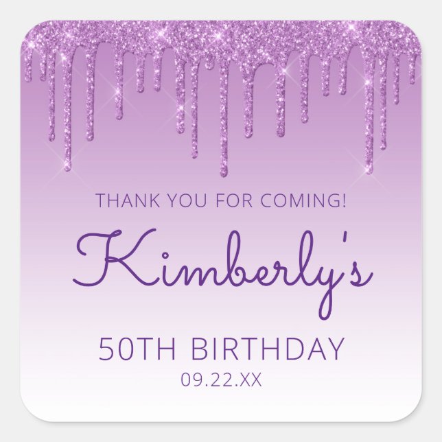 Sticker Carré Purple Parties scintillant Drip 50e anniversaire M (Devant)