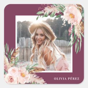 Sticker Carré Purple Pink girly photo d'anniversaire