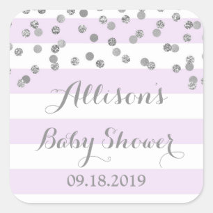 Sticker Carré Purple Stripes Argent Confetti Baby shower Favoris