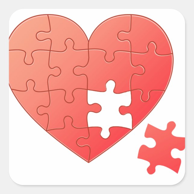 Sticker Carré Puzzle Coeur avec pièce (Devant)