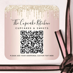 Sticker Carré QR Code Gold Parties scintillant Drives Rose Nom c