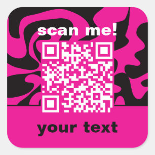 Sticker Carré QR Code Hot rose noir et blanc brillant moderne
