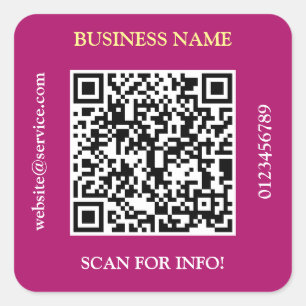 Sticker Carré QR Code Nom commercial Site Promo Maroon