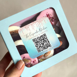Sticker Carré QR Code Parties scintillant rose goutte d'eau bleu