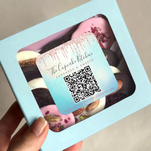 Sticker Carré QR Code Parties scintillant rose goutte d'eau bleu