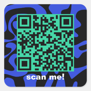 Sticker Carré QR Code Royal Bleu Turquoise Noir Super Squiggles
