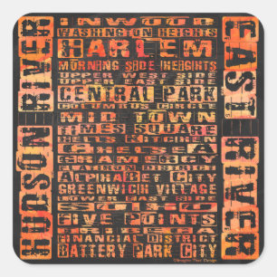 Sticker Carré Quartiers de NYC Orange