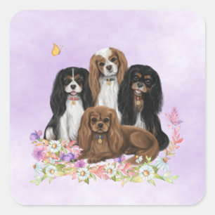 Sticker Carré Quatre Espagnols Cavalier Roi Charles en Fleurs