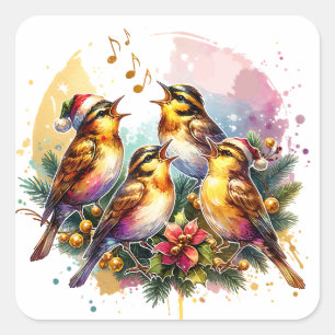 Sticker Carré Quatre Oiseaux Douze jours de Noël