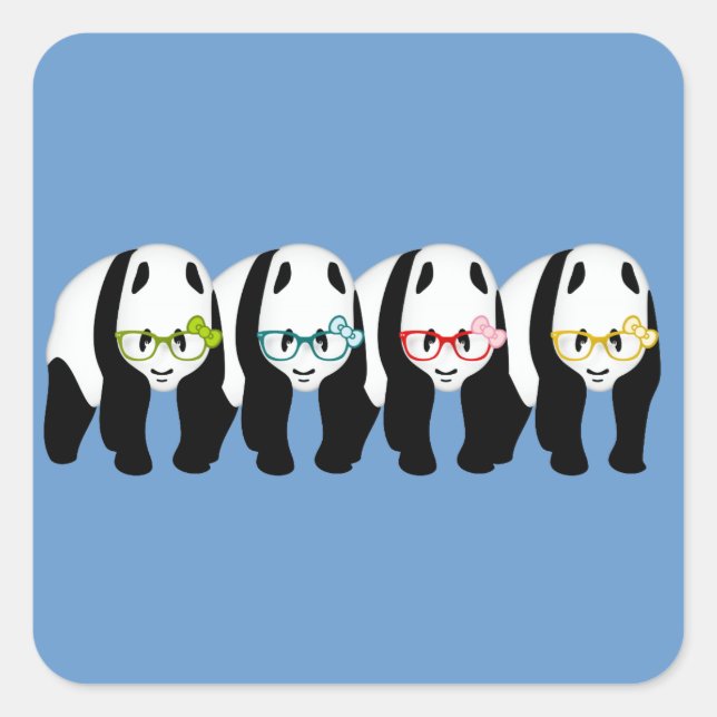 Sticker Carré Quatre Pandas portant des lunettes (Devant)