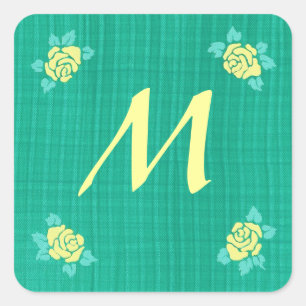 Sticker Carré Quatre Roses Jaunes Vert Turquoise Plaid Stick Ini