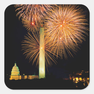 Sticker Carré Quatrième de juillet, affichage de feu d'artifice
