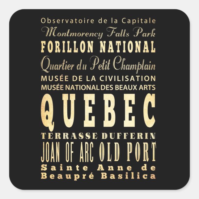 Sticker Carré Québec Ville du Canada Typographie Art (Devant)