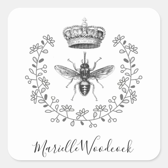 Sticker Carré Queen Bee avec logo Crown Laurel (Devant)