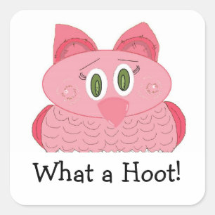 Sticker Carré Quel Hoot - Hibou Rose