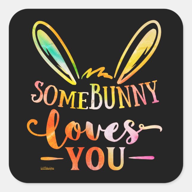 Sticker Carré QUELQUES BUNNY VOUS AIME drôle cadeau de vacances  (Devant)