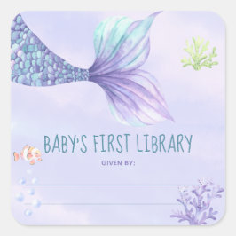 Sticker Carré Queue de sirène - plaque de baby shower
