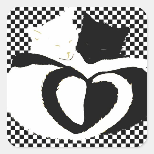 Sticker Carré Queues CAT - amour noir blanc (Devant)
