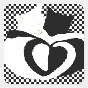 Sticker Carré Queues CAT - amour noir blanc