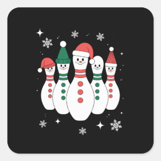 Sticker Carré Quilles de Bowling Noël Bonhomme de Neige Chapeau