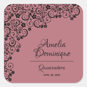 Sticker Carré Quinceañera Dusty rose et noir