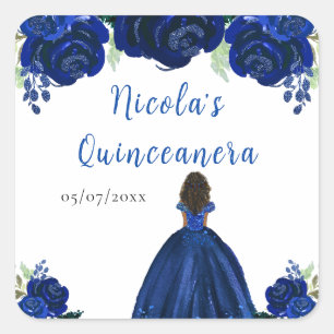 Sticker Carré Quinceanera Fleur Navy Princess Peau Noire