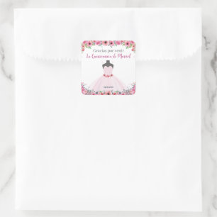 Sticker Carré Quinceanera Florale Rose