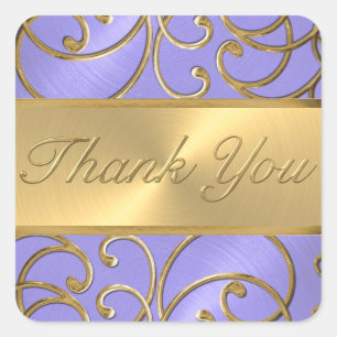 Sticker Carré Quinceanera Lavande violet et Filigree or
