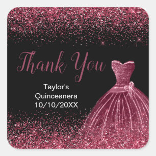 Sticker Carré Quinceanera Plum Purple Robe Faux Parties scintill