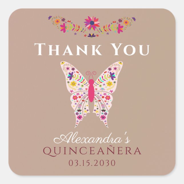 Sticker Carré Quinceañera pour Merci d'anniversair (Devant)