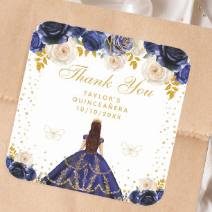 Sticker Carré Quinceañera princesse florale bleu marine