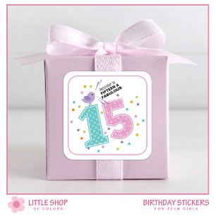 Sticker Carré Quinze et fabuleux Confetti rose personnalisés Ann
