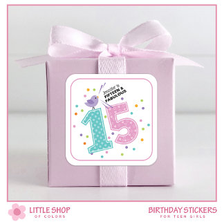 Sticker Carré Quinze et fabuleux Confetti rose personnalisés Ann