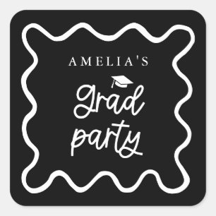 Sticker Carré Quirky Wavy Line Black Grad Party Favoriser