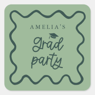 Sticker Carré Quirky Wavy Line Green Grad Party Favoriser