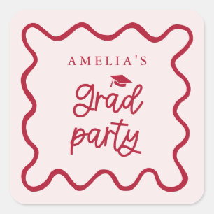 Sticker Carré Quirky Wavy Line Red Grad Party Favoriser