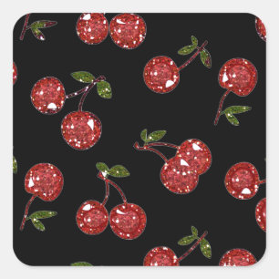 Sticker Carré RAB Rockabilly très cerise cerises sur noir